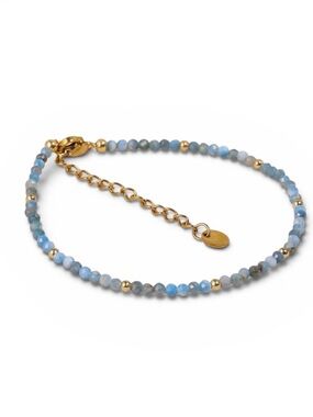 Romantic 18k Gold-Plated Blue Apatite Beaded Bracelet. New.